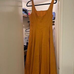 Staud midi dress, mustard/honey, A-line, size 8
